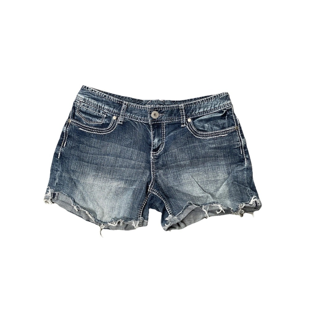 Women's‎ Maurices Denim Shorts Size 7/8 Raw Hem Distressed Stretch Jean Shorts